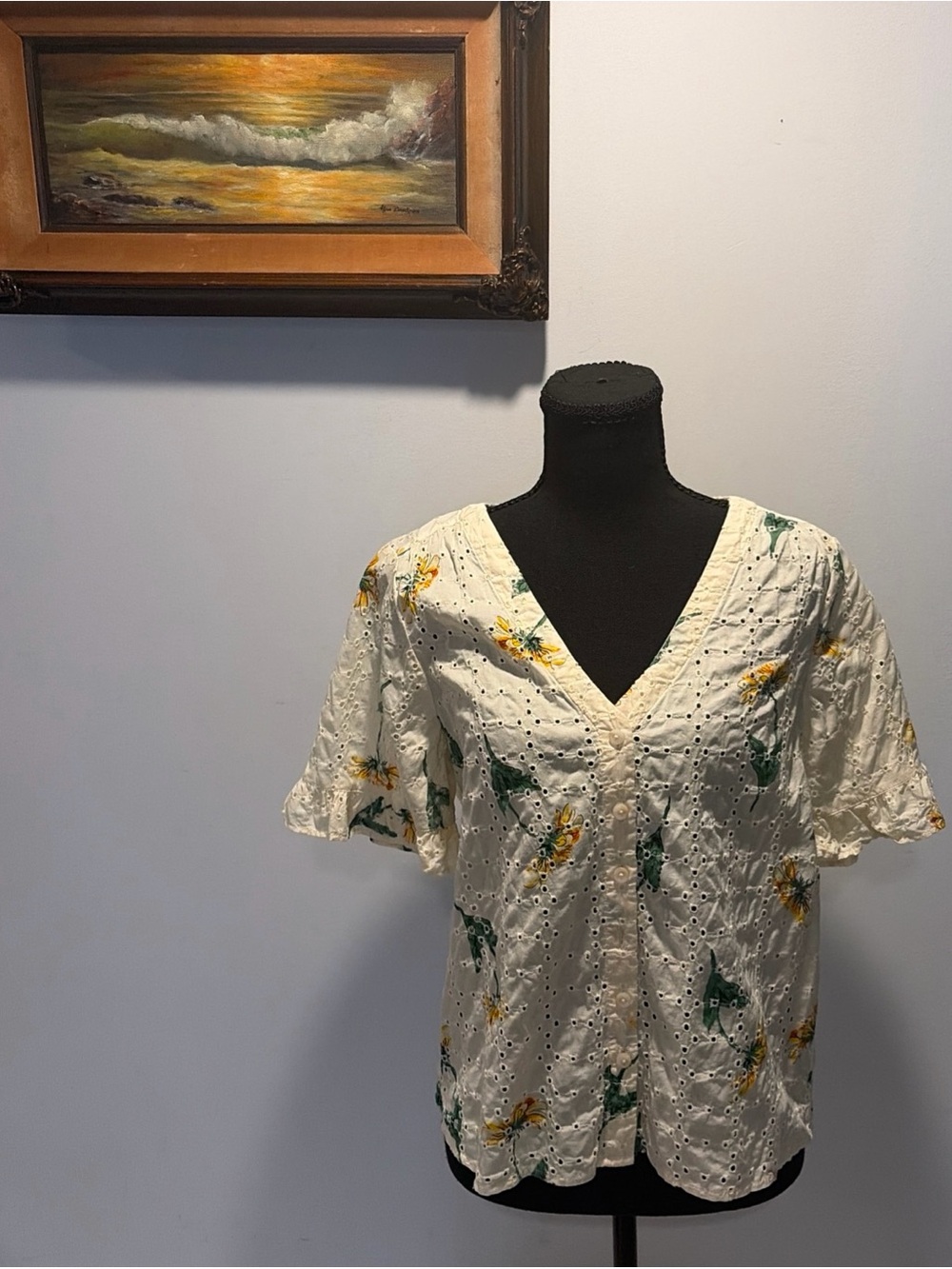 Madewell Eyelet Blouse Floral Button Ruffle Top Prairie Cottagecore Feminine